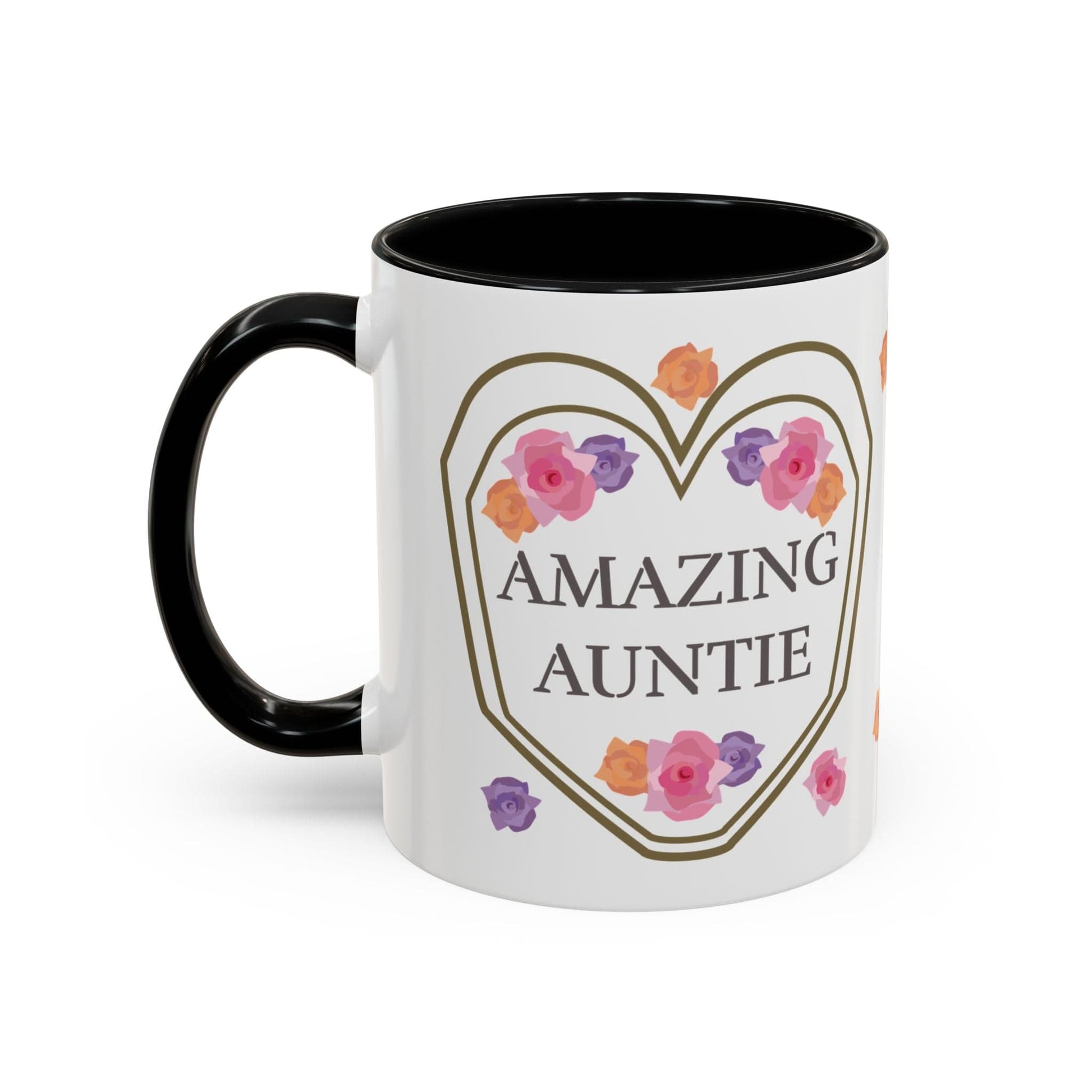 Printify Mug Mug - Personalised Amazing Auntie Floral With Accent Colours, Pink Orange Purple Flowers