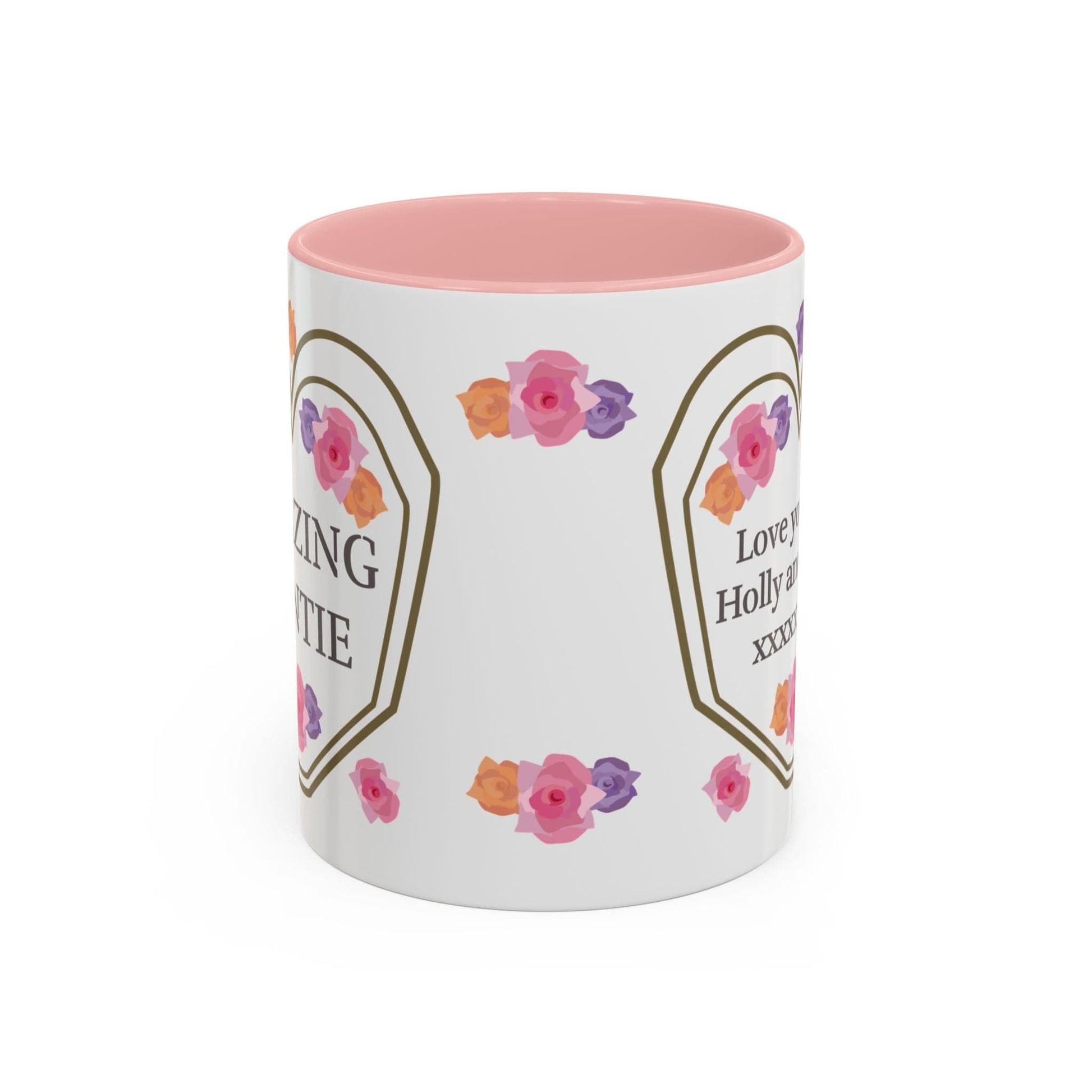 Printify Mug Mug - Personalised Amazing Auntie Floral With Accent Colours, Pink Orange Purple Flowers
