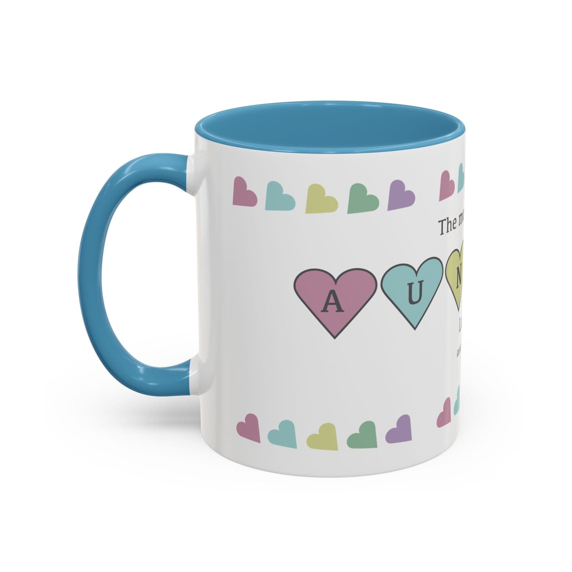 Printify Mug Mug - Personalised Amazing Auntie Heart Charms With Accent Colours, Pastels