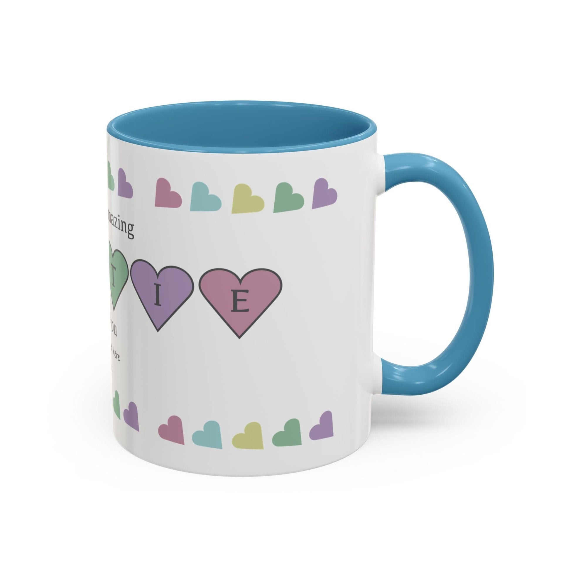 Printify Mug Mug - Personalised Amazing Auntie Heart Charms With Accent Colours, Pastels