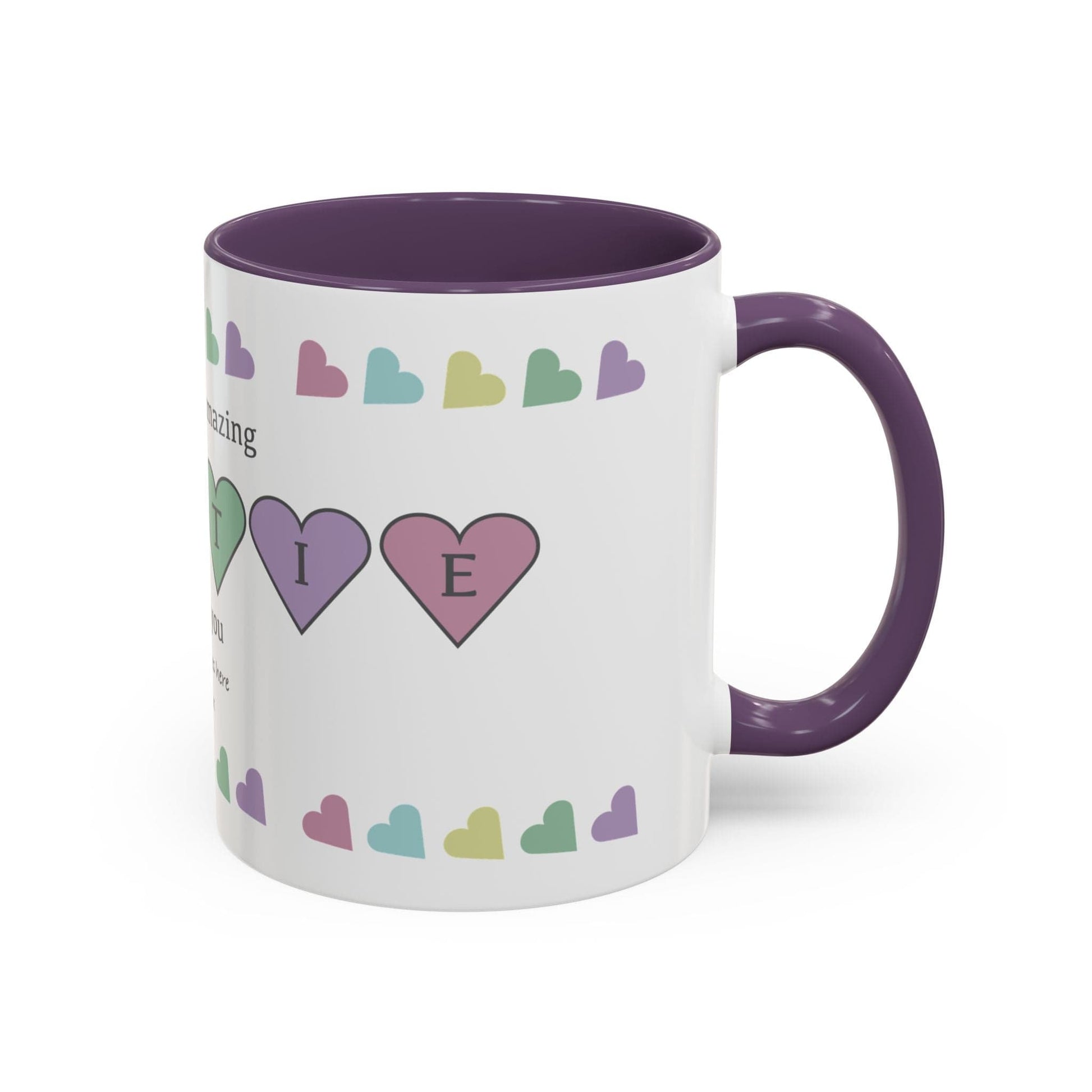 Printify Mug Mug - Personalised Amazing Auntie Heart Charms With Accent Colours, Pastels