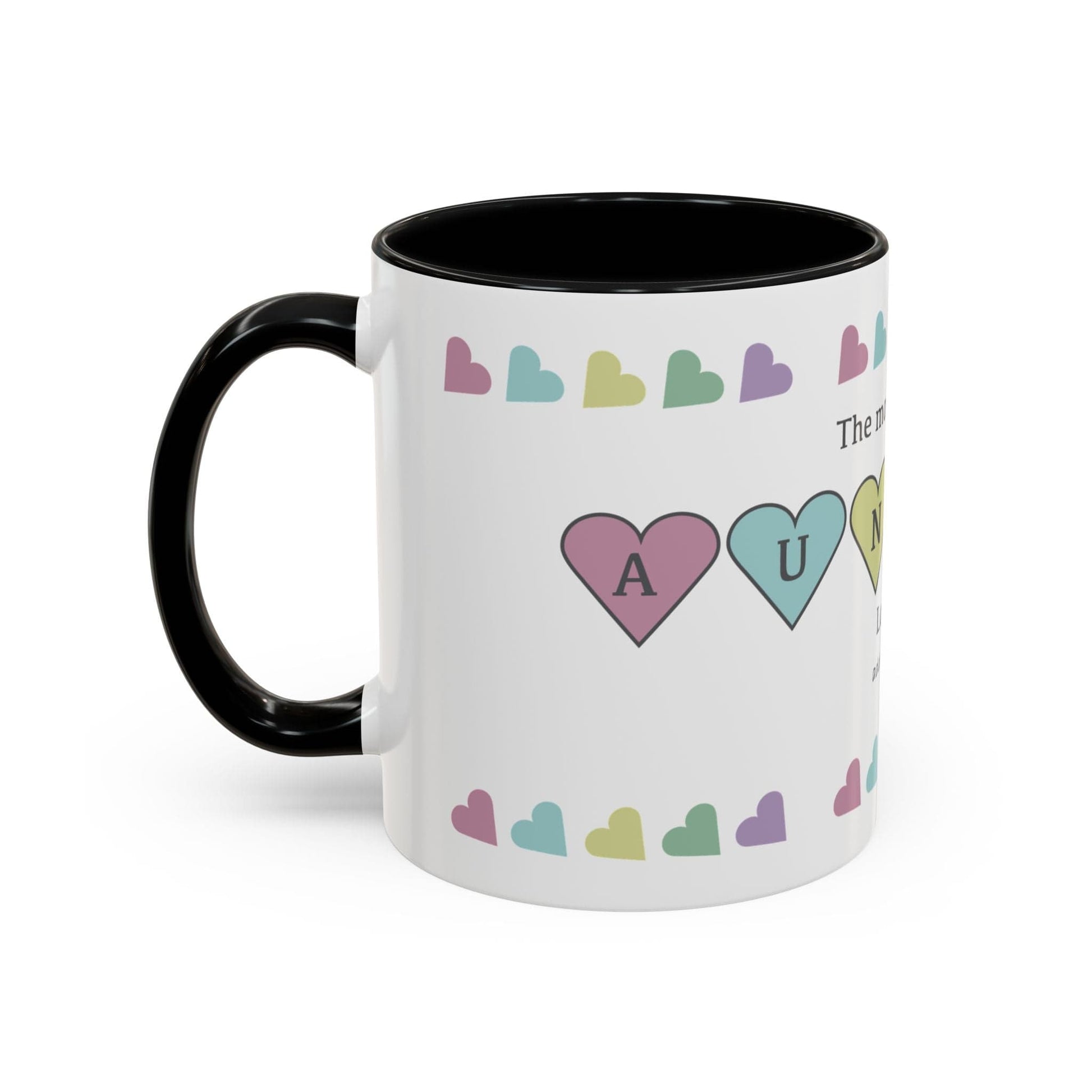 Printify Mug Mug - Personalised Amazing Auntie Heart Charms With Accent Colours, Pastels