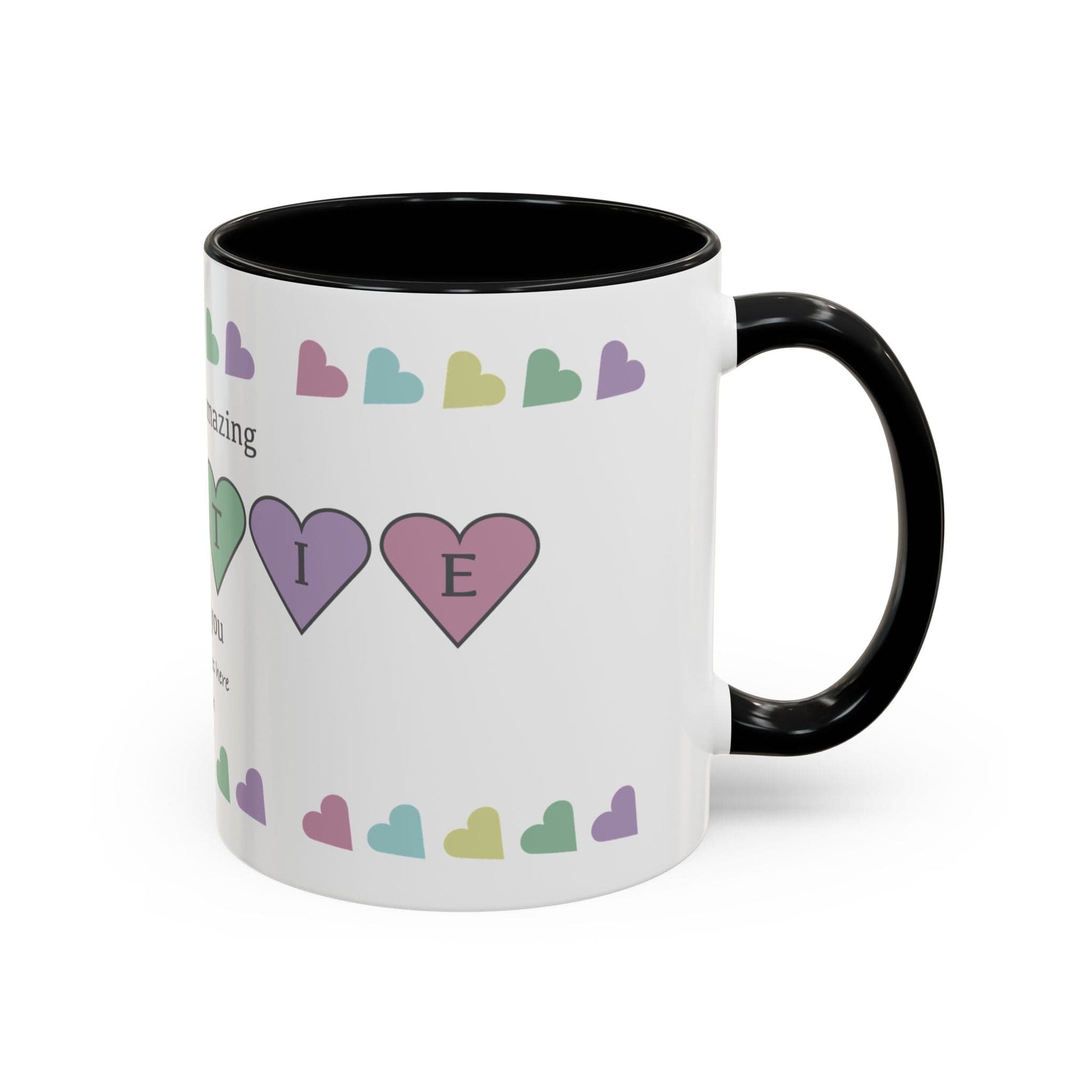 Printify Mug Mug - Personalised Amazing Auntie Heart Charms With Accent Colours, Pastels
