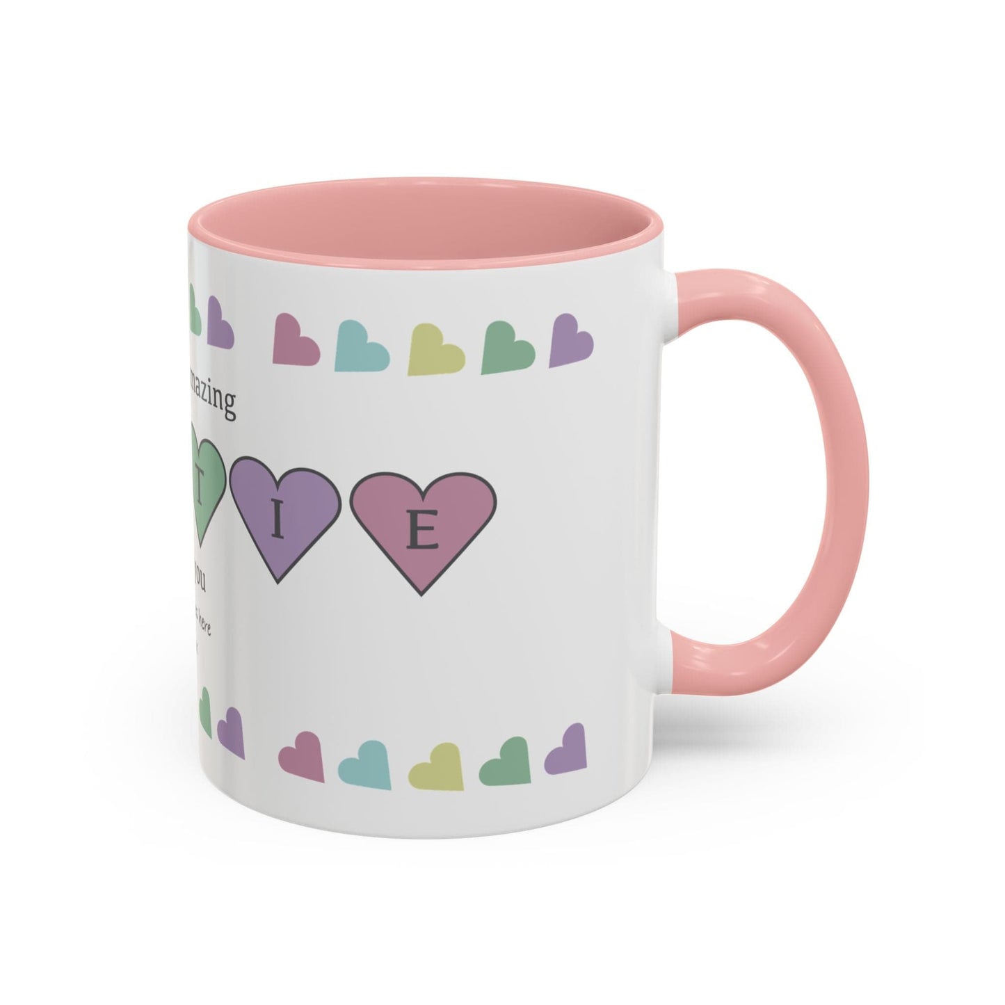 Printify Mug Mug - Personalised Amazing Auntie Heart Charms With Accent Colours, Pastels