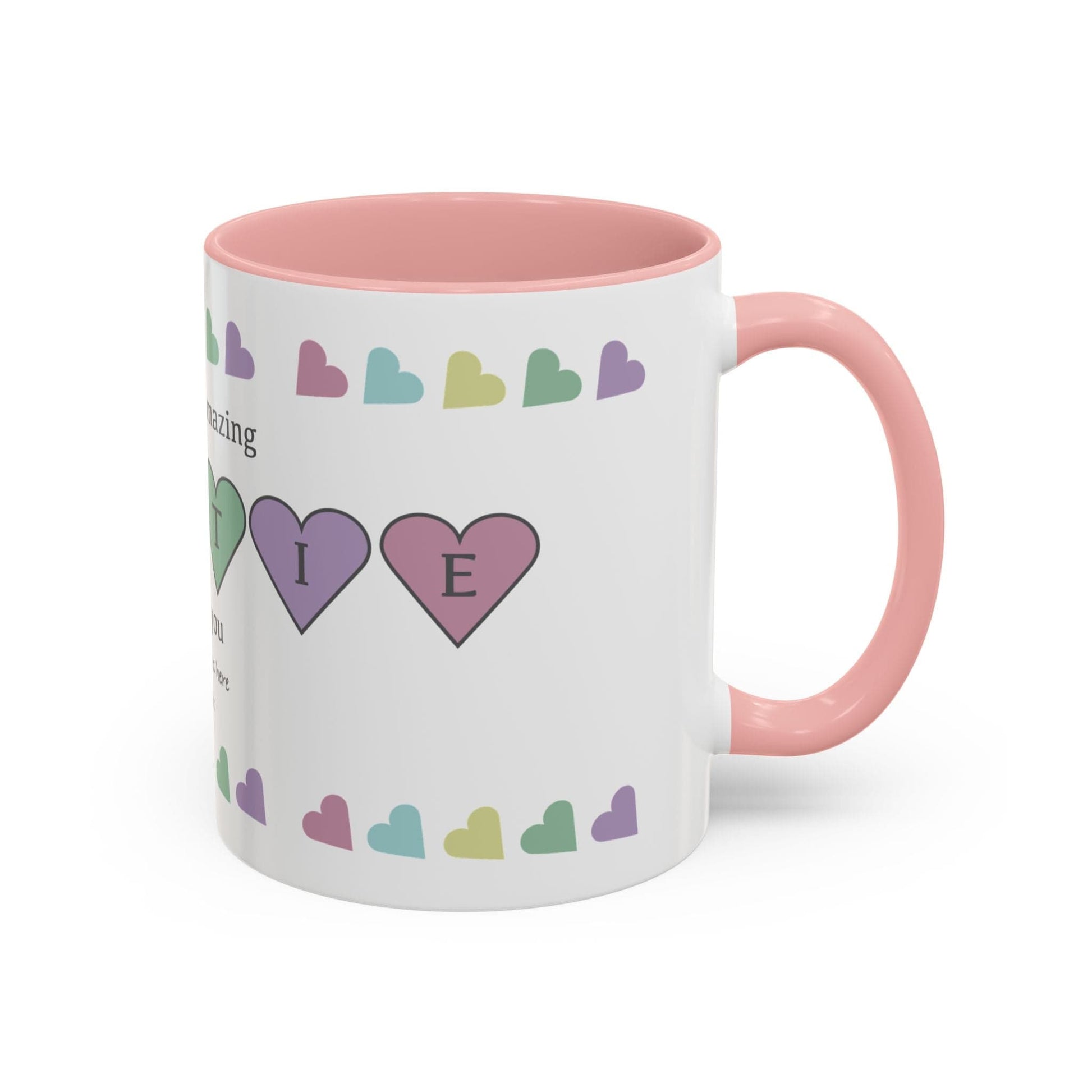 Printify Mug Mug - Personalised Amazing Auntie Heart Charms With Accent Colours, Pastels