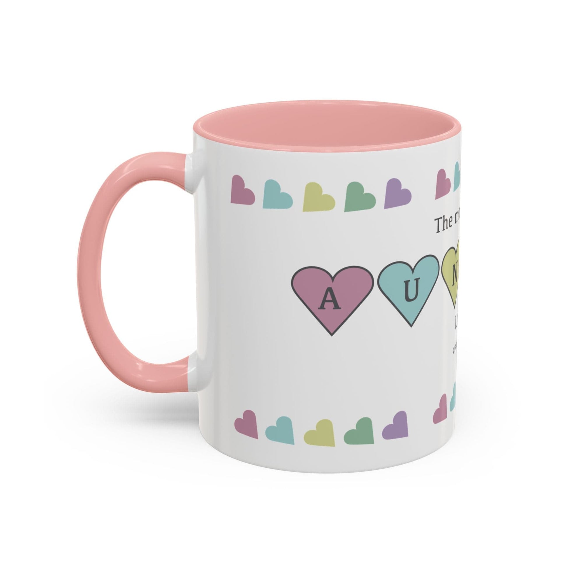 Printify Mug Mug - Personalised Amazing Auntie Heart Charms With Accent Colours, Pastels