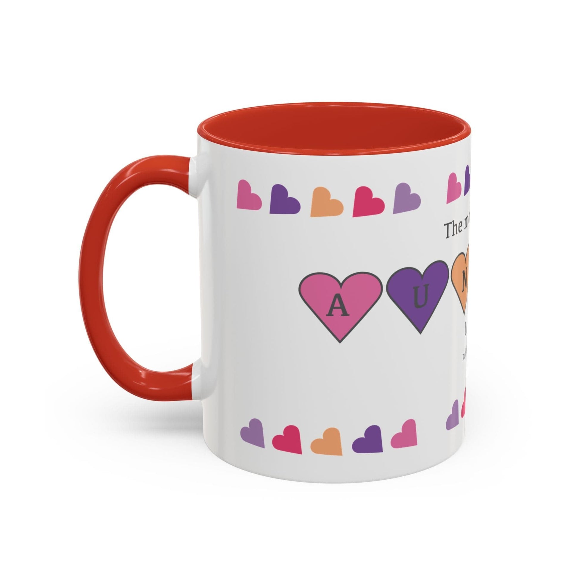 Printify Mug Mug - Personalised Amazing Auntie Heart Charms With Accent Colours, Pink, Purple And Orange