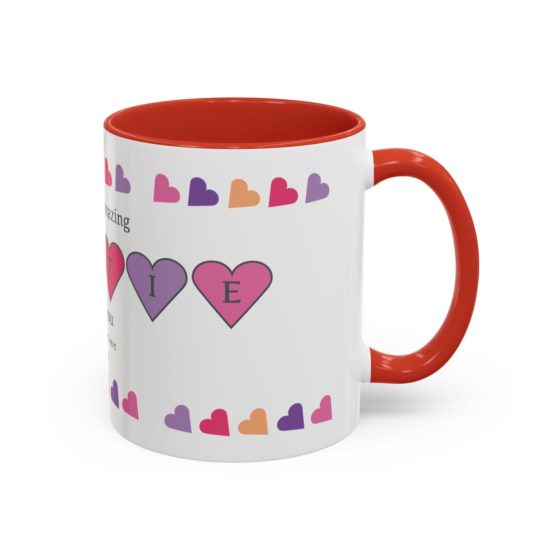 Printify Mug Mug - Personalised Amazing Auntie Heart Charms With Accent Colours, Pink, Purple And Orange