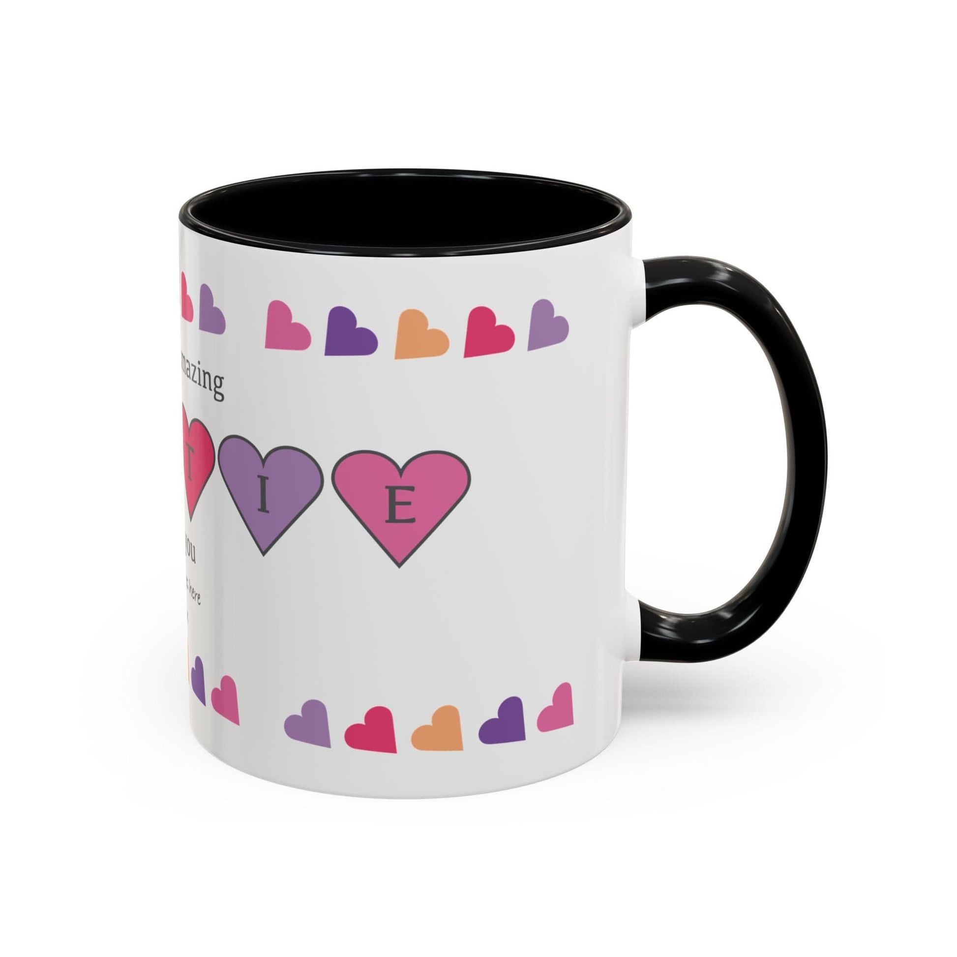 Printify Mug Mug - Personalised Amazing Auntie Heart Charms With Accent Colours, Pink, Purple And Orange