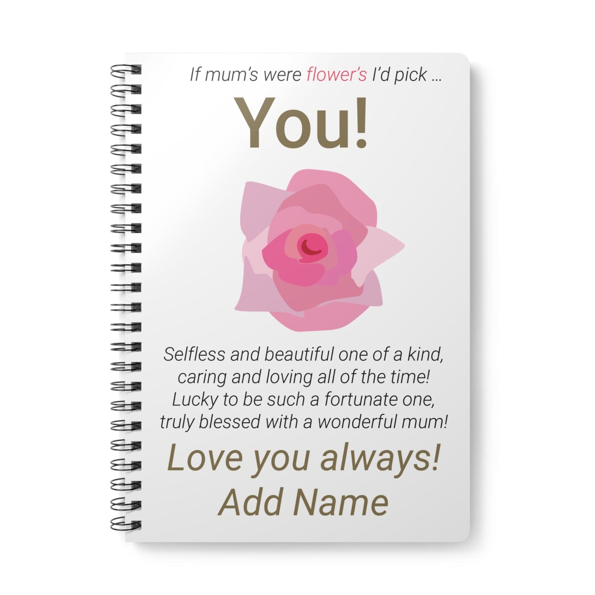 Printify Paper products A5 / Lined Personalised Mum Flowers Wiro Notebook, A5