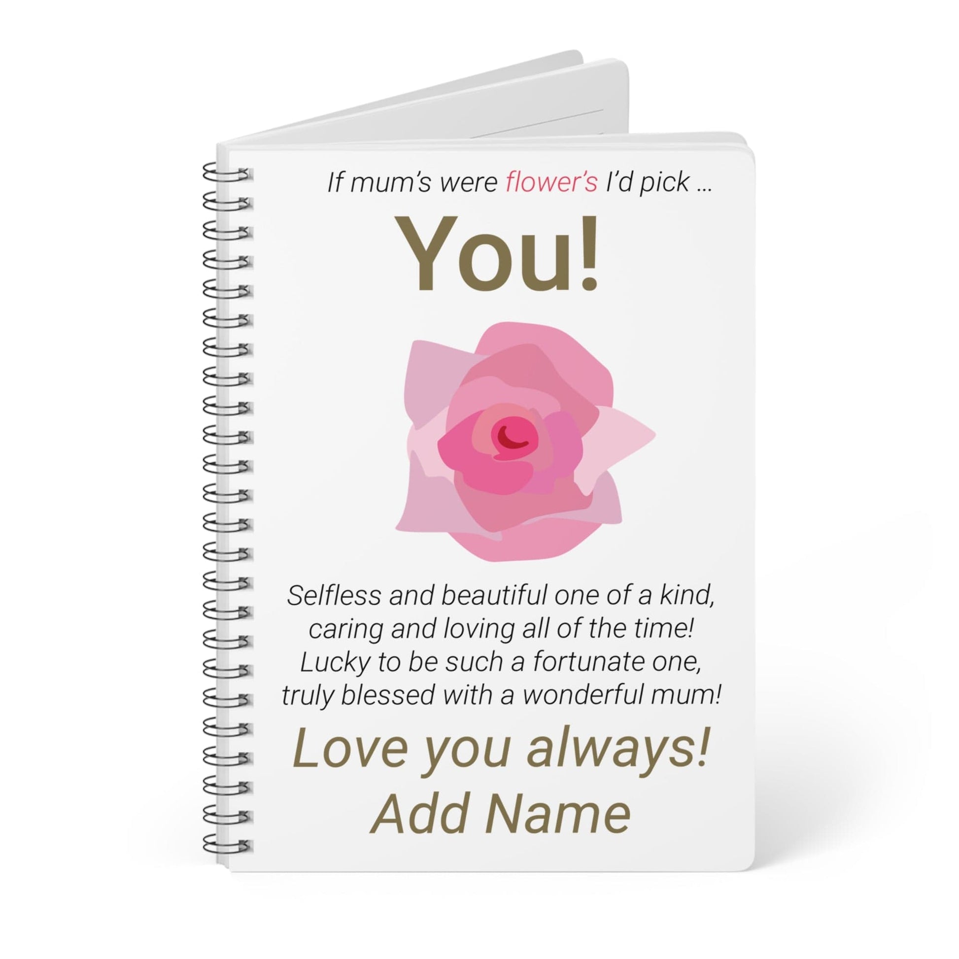 Printify Paper products A5 / Lined Personalised Mum Flowers Wiro Notebook, A5