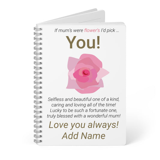 Printify Paper products A5 / Lined Personalised Mum Flowers Wiro Notebook, A5
