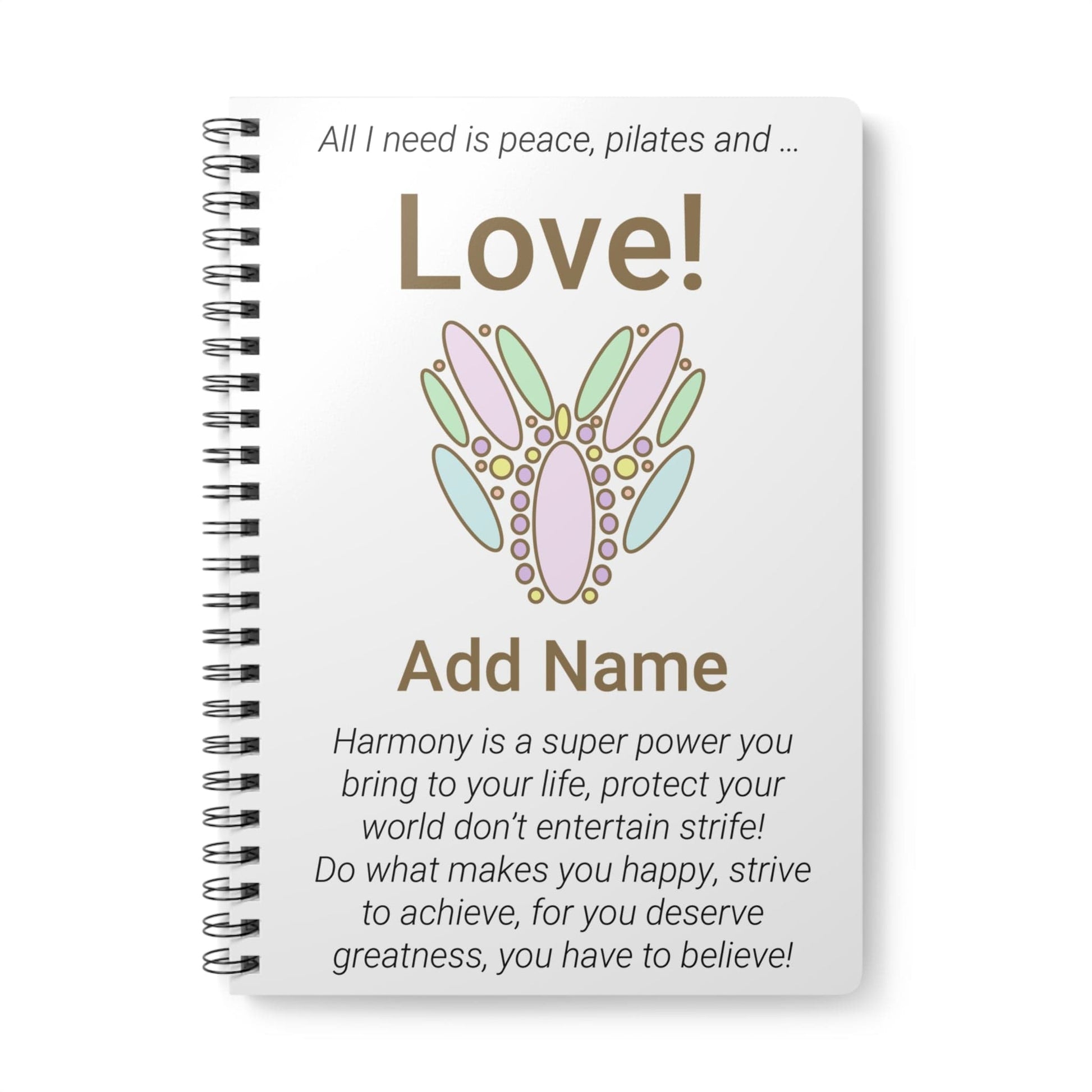 Printify Paper products A5 / Lined Personalised Peace Pilates Love Notebook
