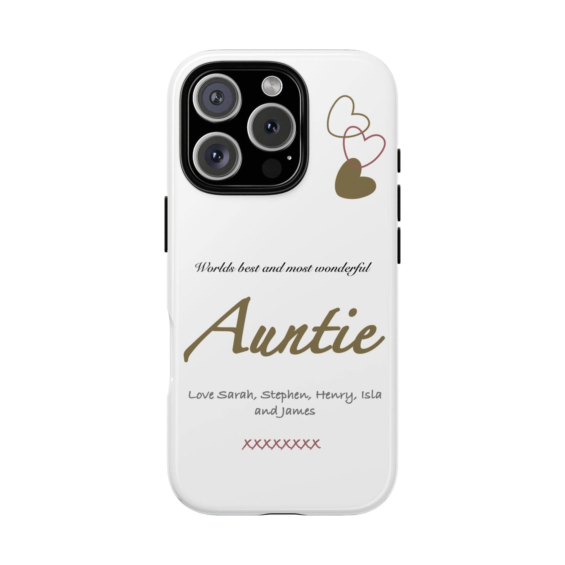 Printify Phone Case iPhone 16 Pro / Glossy Personalised Auntie hearts iPhone Case