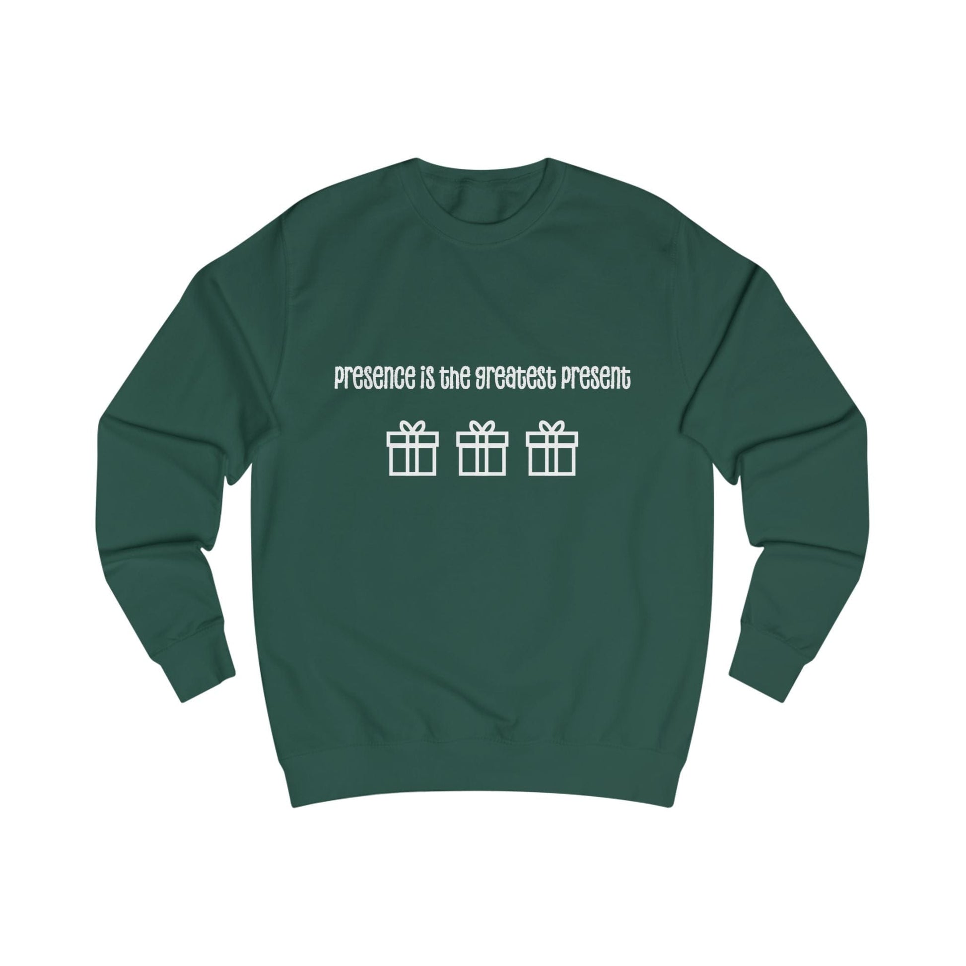 Printify Sweatshirt Bottle Green / S Christmas Jumper – “Presence Is the Greatest Present” Slogan